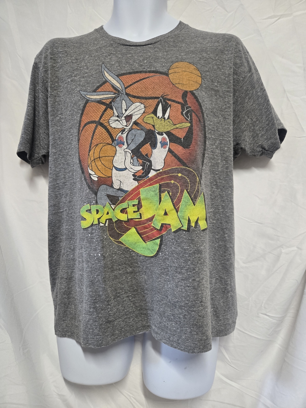 Space Jam Grey Graphic Tee with Bugs Bunny & Daffy Duck